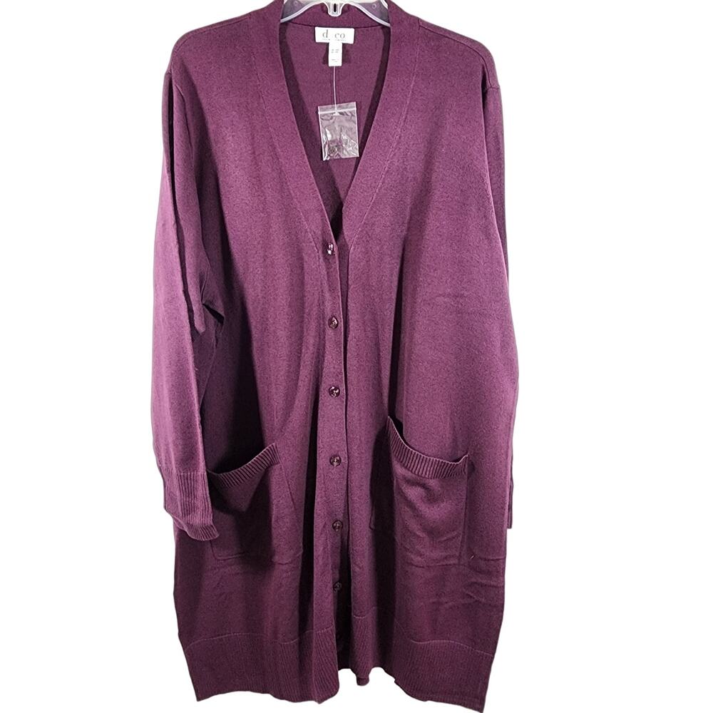 Denim & Co Wms 3XP Deep Burgundy Wine Long Sleeve Button Front Sweater Cardigan
